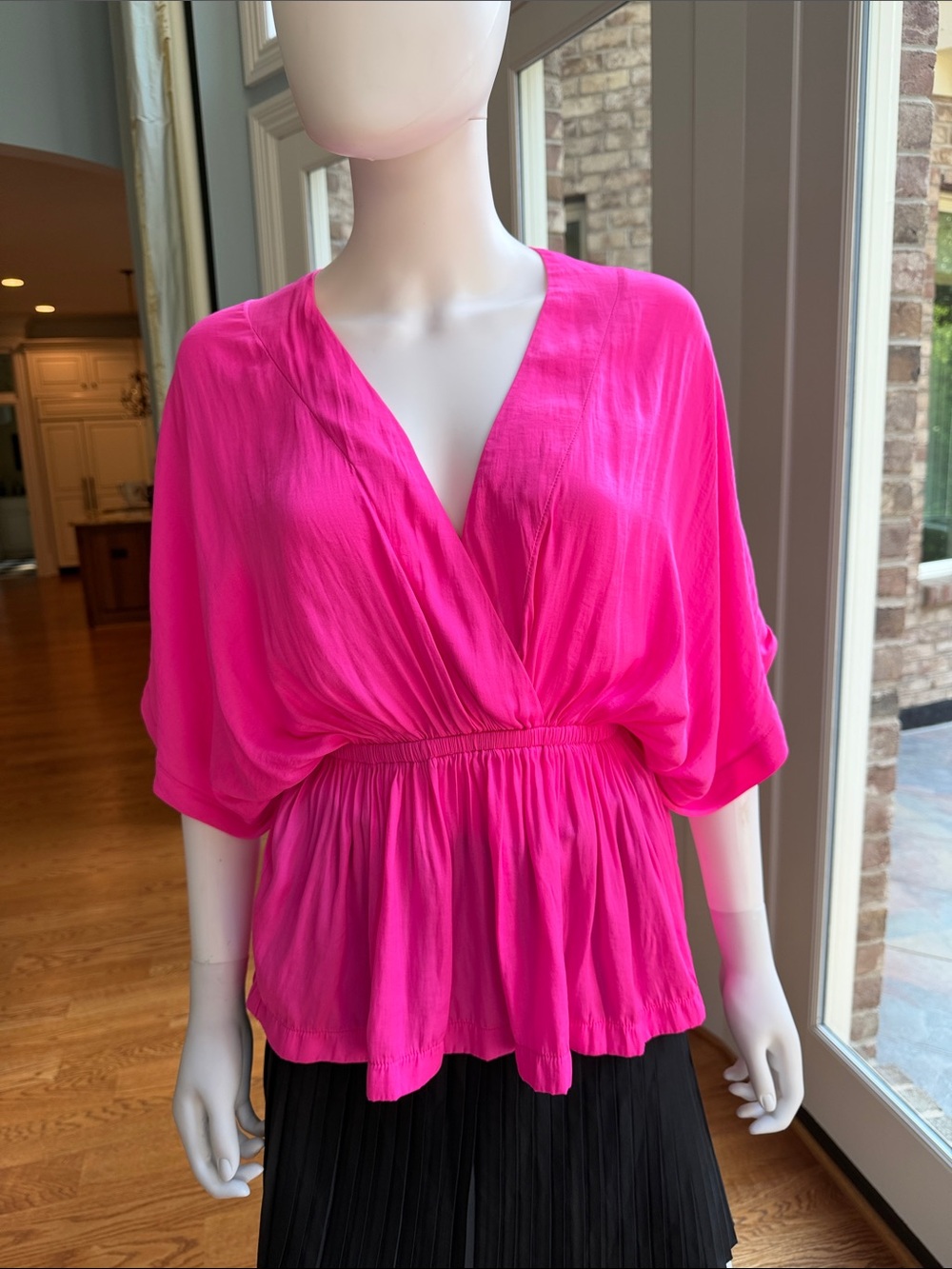 Mustard Seed Hot Pink Surplice Peplum Blouse